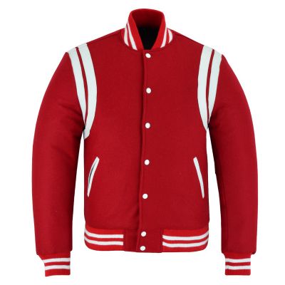 Double Stripe Varsity Jacket Red- White